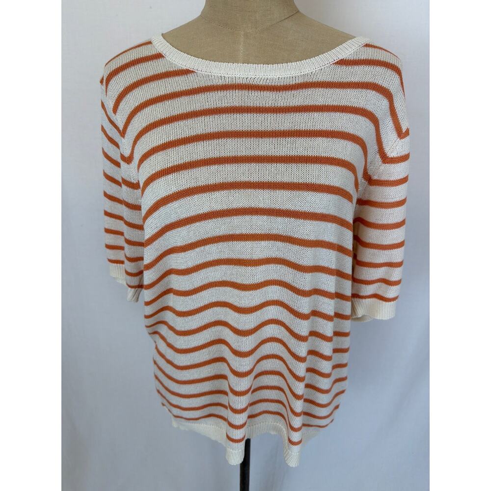 NWT Soya Concept Orange Cream Stipe Linen Blend Sweater Top Size S #0448